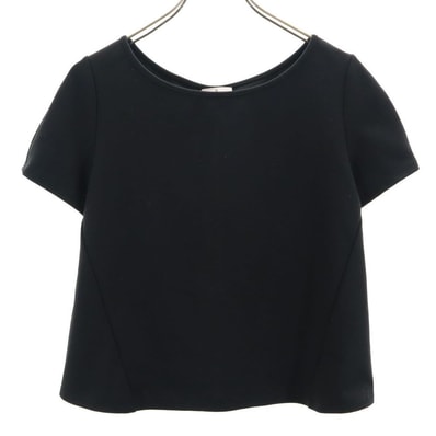 LANVIN en Bleu ランバンオンブルー 日本製 半袖 ショート丈 Tシャツ 38 ブラック フリル リボン