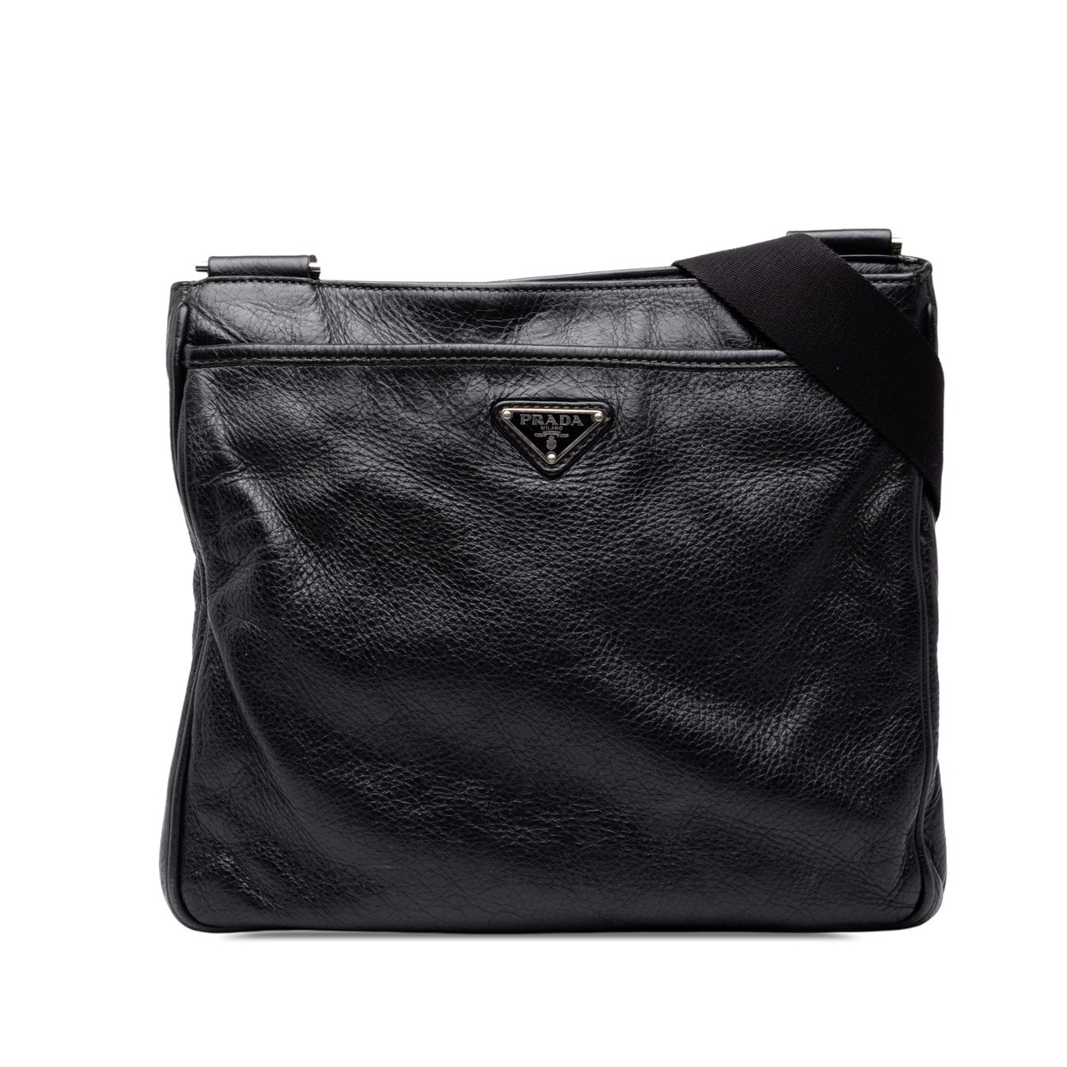 プラダ 三角ロゴプレート 斜め掛け ショルダーバッグ クロスボディ 2VH019 ブラック レザー レディース PRADA 中古