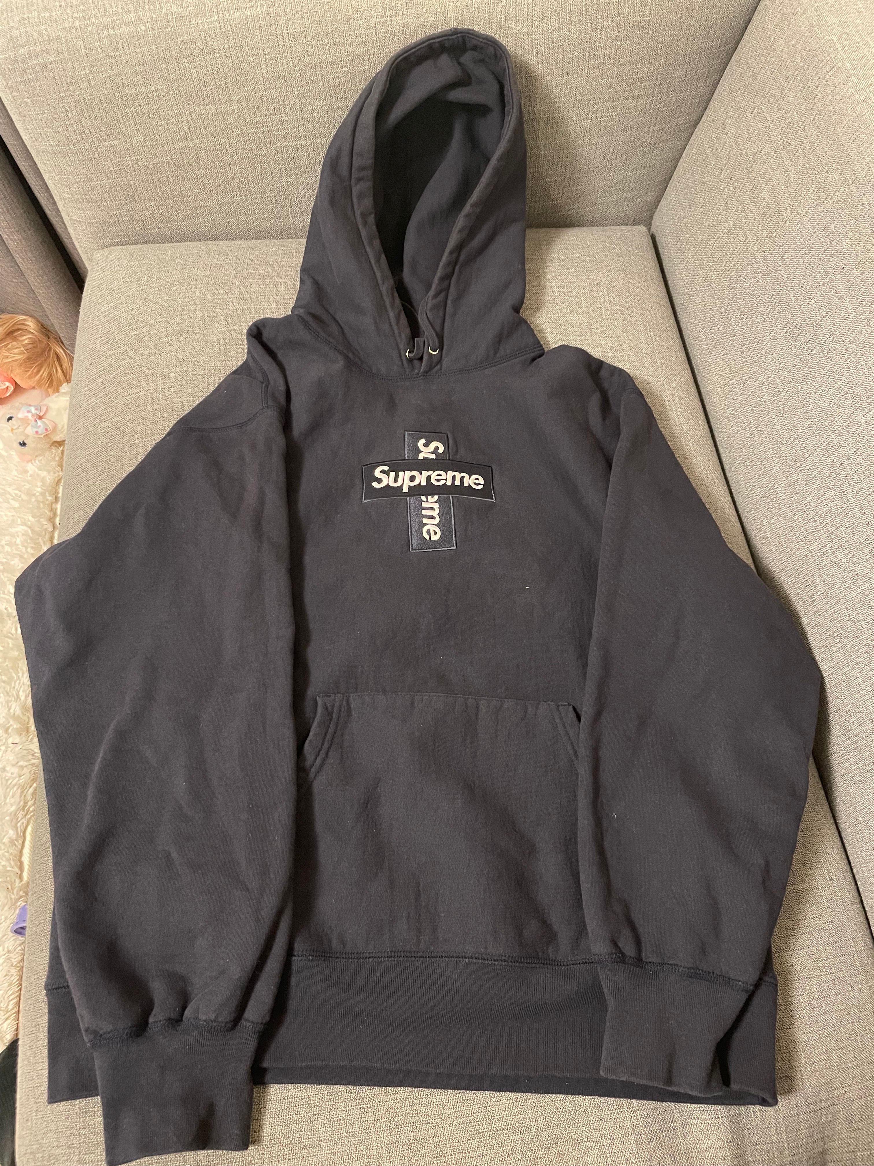 Supreme Cross Box Logo Hooded Sweatshirt "Navy"