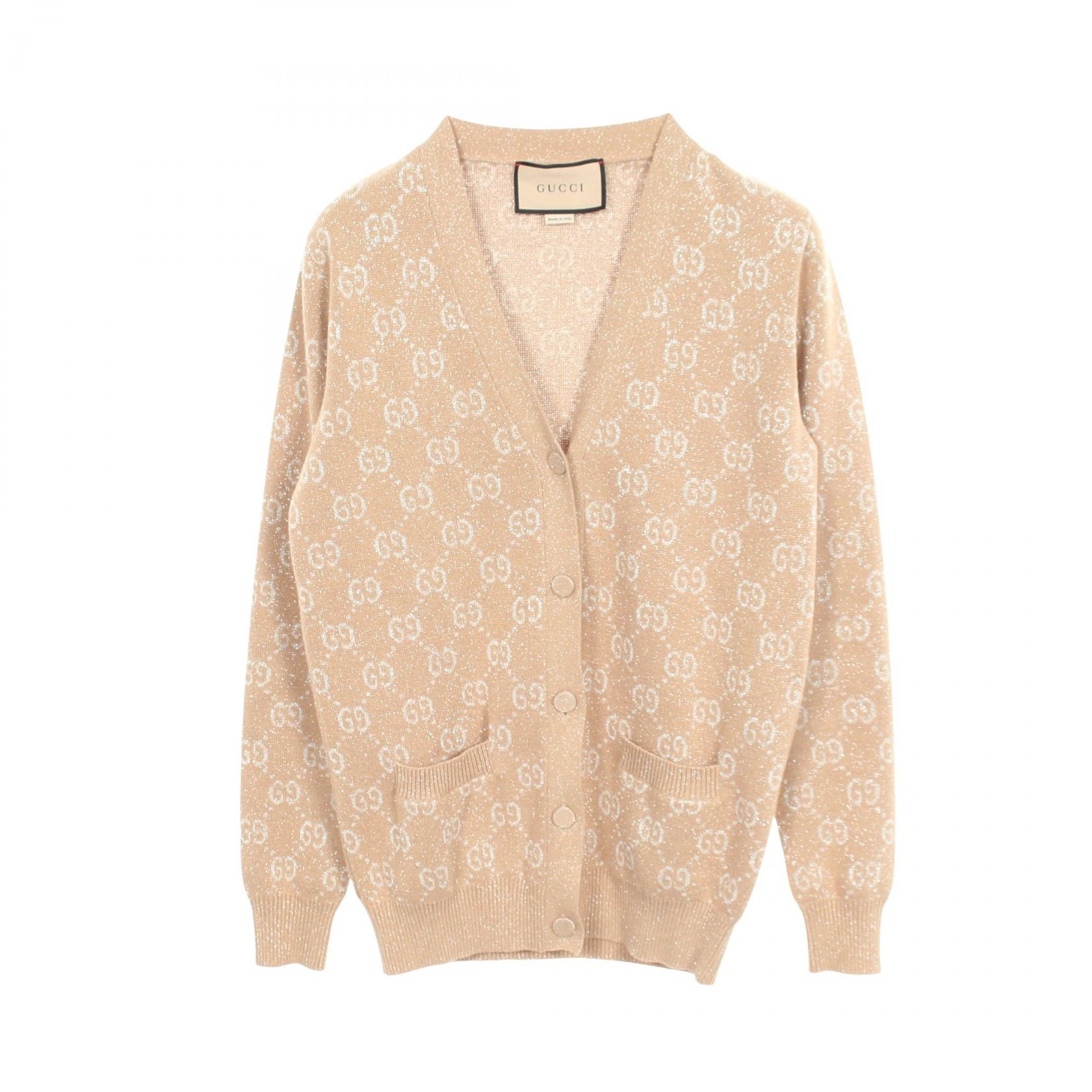 グッチ GUCCI GG柄 カーディガン 衣料品 トップス コットン レディース ベージュ系 / シルバー系 【中古】