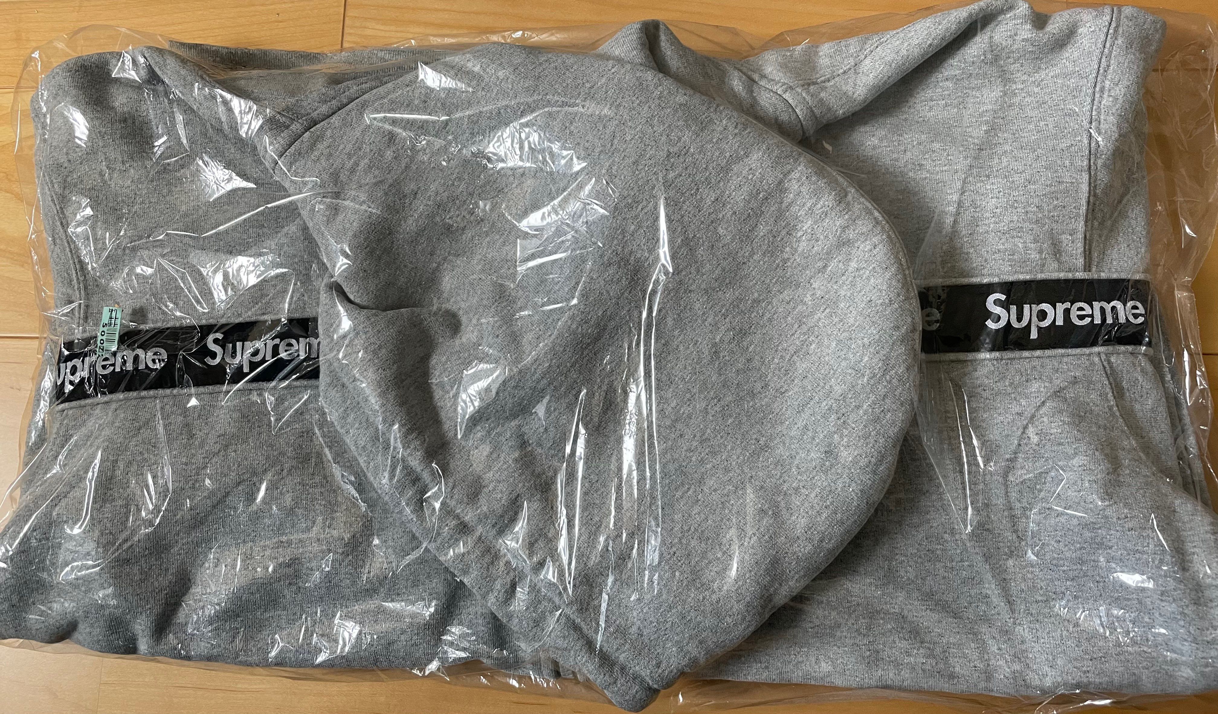 Supreme Text Stripe Zip Up Hooded Sweatshirt "Grey"