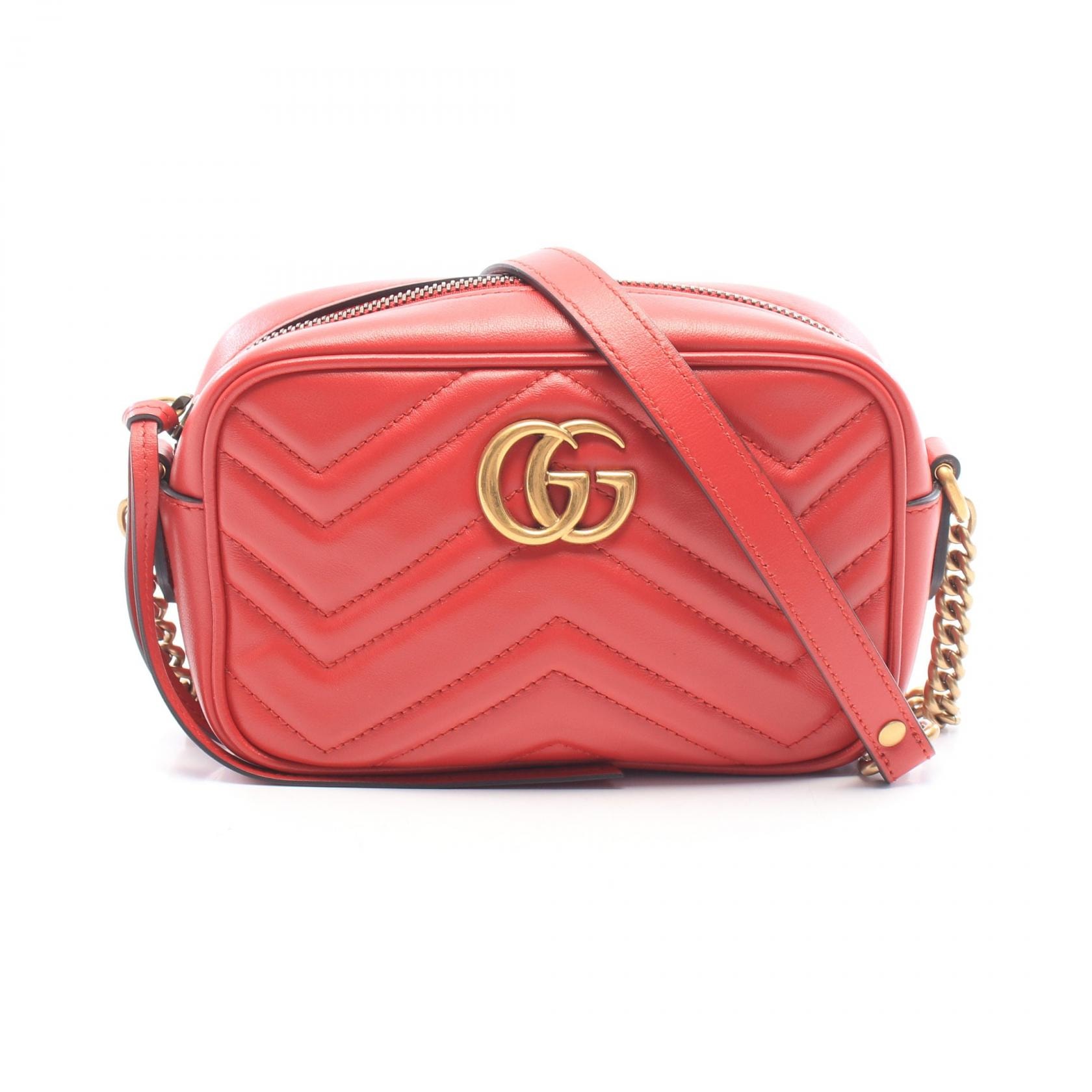 グッチ GUCCI GGマーモント キルティング ミニバッグ ショルダーバッグ バッグ レザー レディース レッド系 448065 【中古】