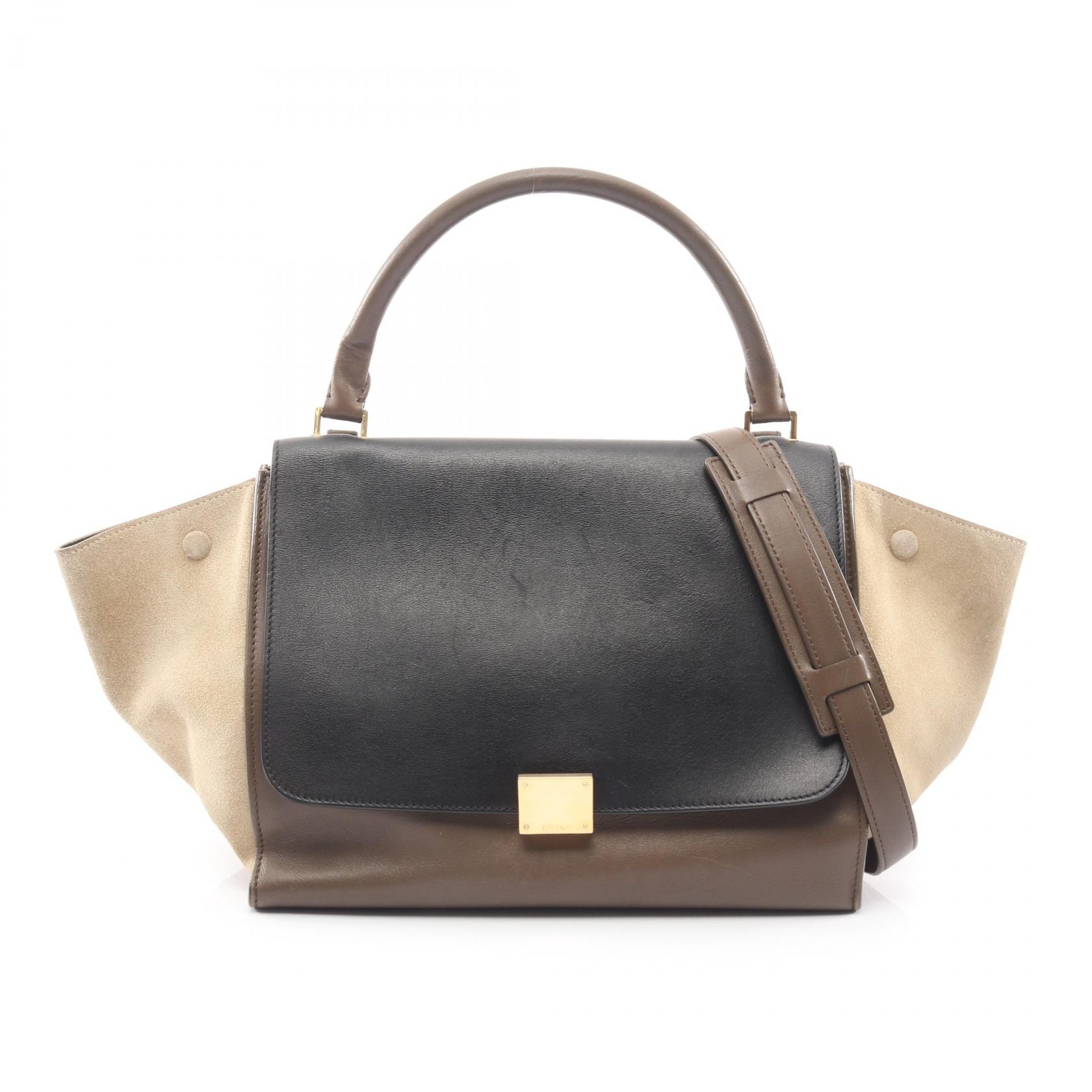 セリーヌ CELINE トラペーズ ミディアム ハンドバッグ バッグ レザー スウェード レディース グレー系 / ブラック系 / カーキ系 169542 【中古】