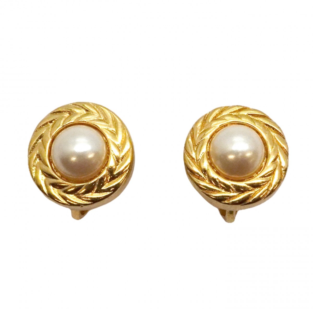 ★SALE【6jcb0732】クリスチャンディオール イヤリング 丸型 サークル GPメッキ フェイクパール ゴールド【中古】レディース