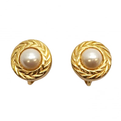 ★SALE【6jcb0732】クリスチャンディオール イヤリング 丸型 サークル GPメッキ フェイクパール ゴールド【中古】レディース