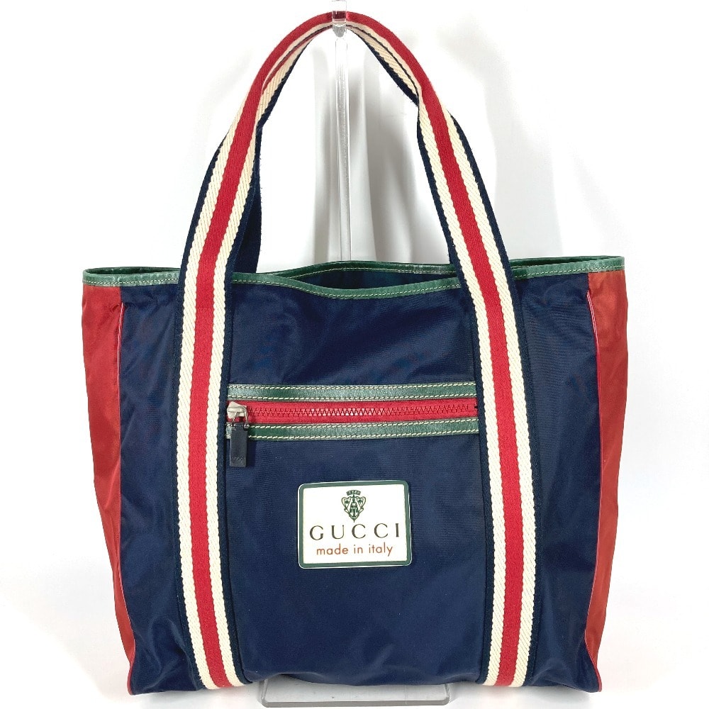 グッチ GUCCI ヒステリア ロゴ 189665 カバン トートバッグ 縦型 肩掛け ショルダーバッグ ナイロン ネイビー