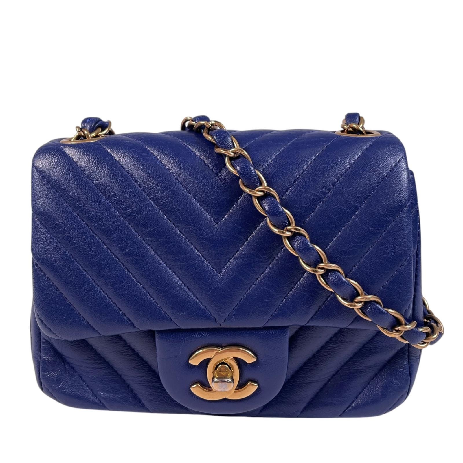 CHANEL シャネル Vステッチラムスキン ショルダーバッグ ラムスキン ブルー レディース【中古】