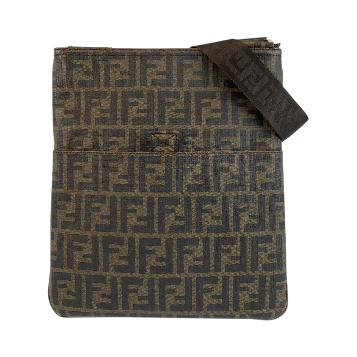 美品 FENDI フェンディ ズッカ ブラウン ゴールド金具 PVC ショルダーバッグ ポシェット 601563 【中古】
