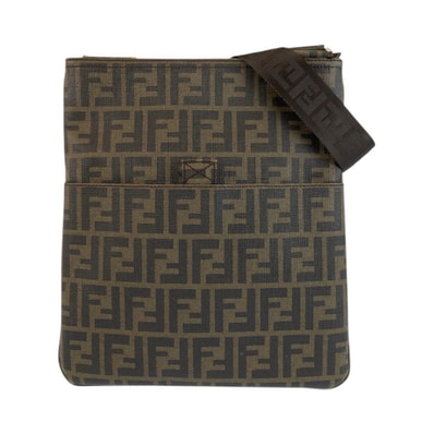美品 FENDI フェンディ ズッカ ブラウン ゴールド金具 PVC ショルダーバッグ ポシェット 601563 【中古】