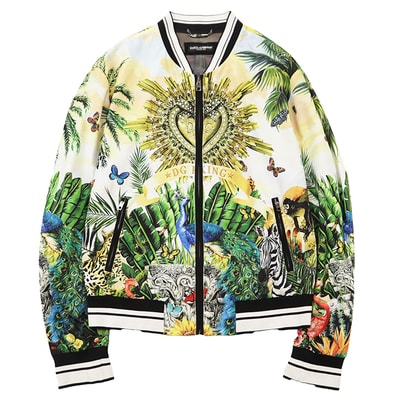 【希少/極美品】DOLCE&GABBANA ドルチェアンドガッバーナ ブルゾン サイズ 50 メンズ DG KING × TROPICAL LOVE ロゴ クラウン 王冠 アニマル × ボタニカル ナイロン × メッシュライニング マルチカラー