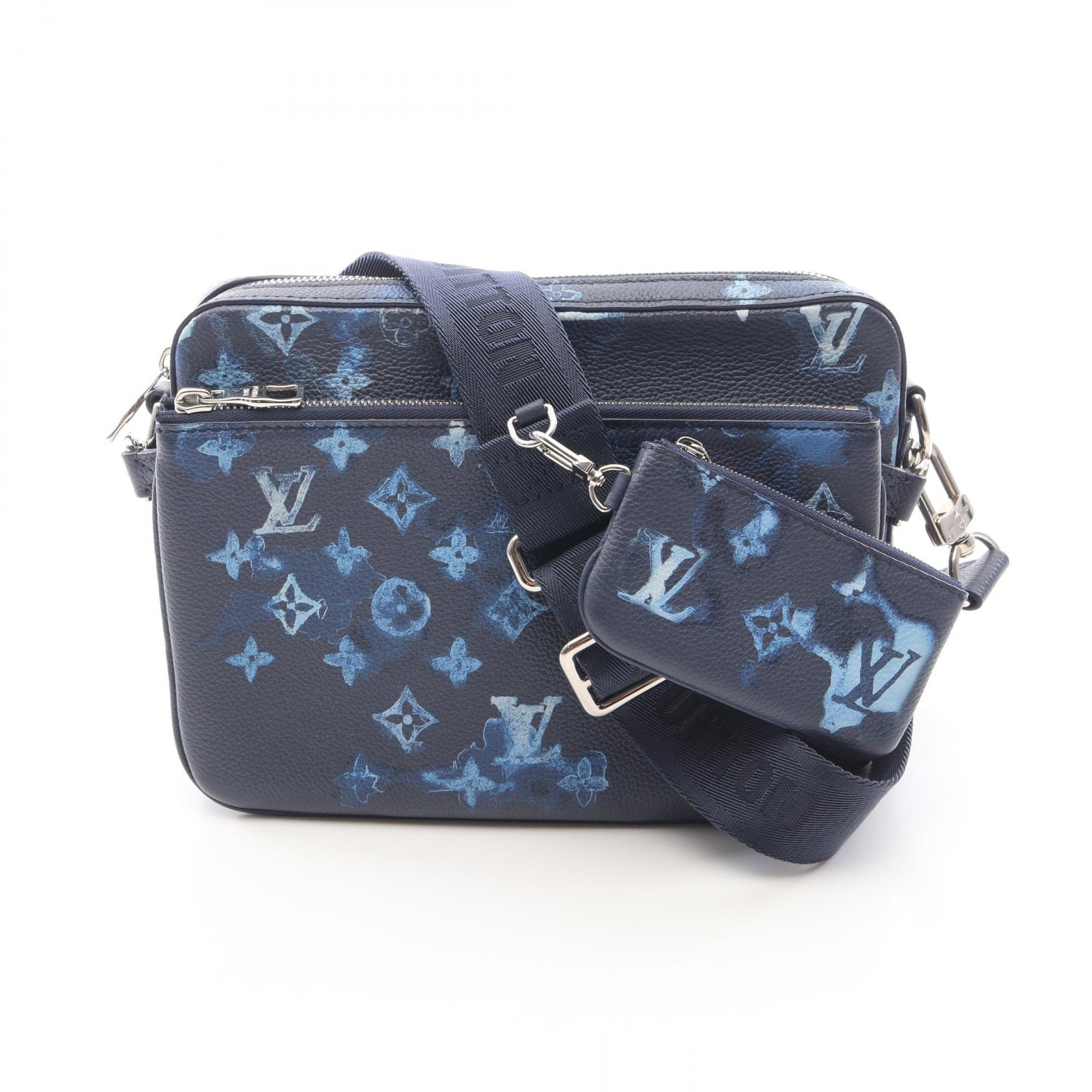ルイ・ヴィトン LOUIS VUITTON トリオ メッセンジャー モノグラムシャドウ ウォーターカラー ショルダーバッグ バッグ レザー メンズ ネイビー系 / ブルー系 M57840 【中古】