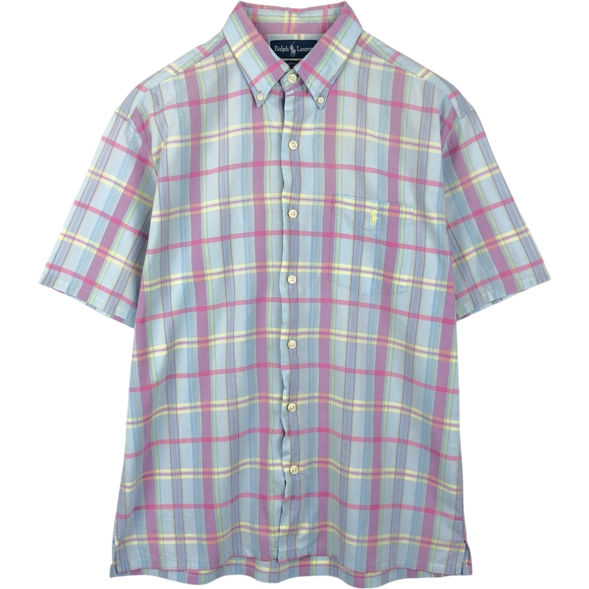 古着 ラルフローレン Ralph Lauren GREGGOR マドラスチェック 半袖 ボタンダウン チェックシャツ ボックスシャツ メンズM相当/eaa655714