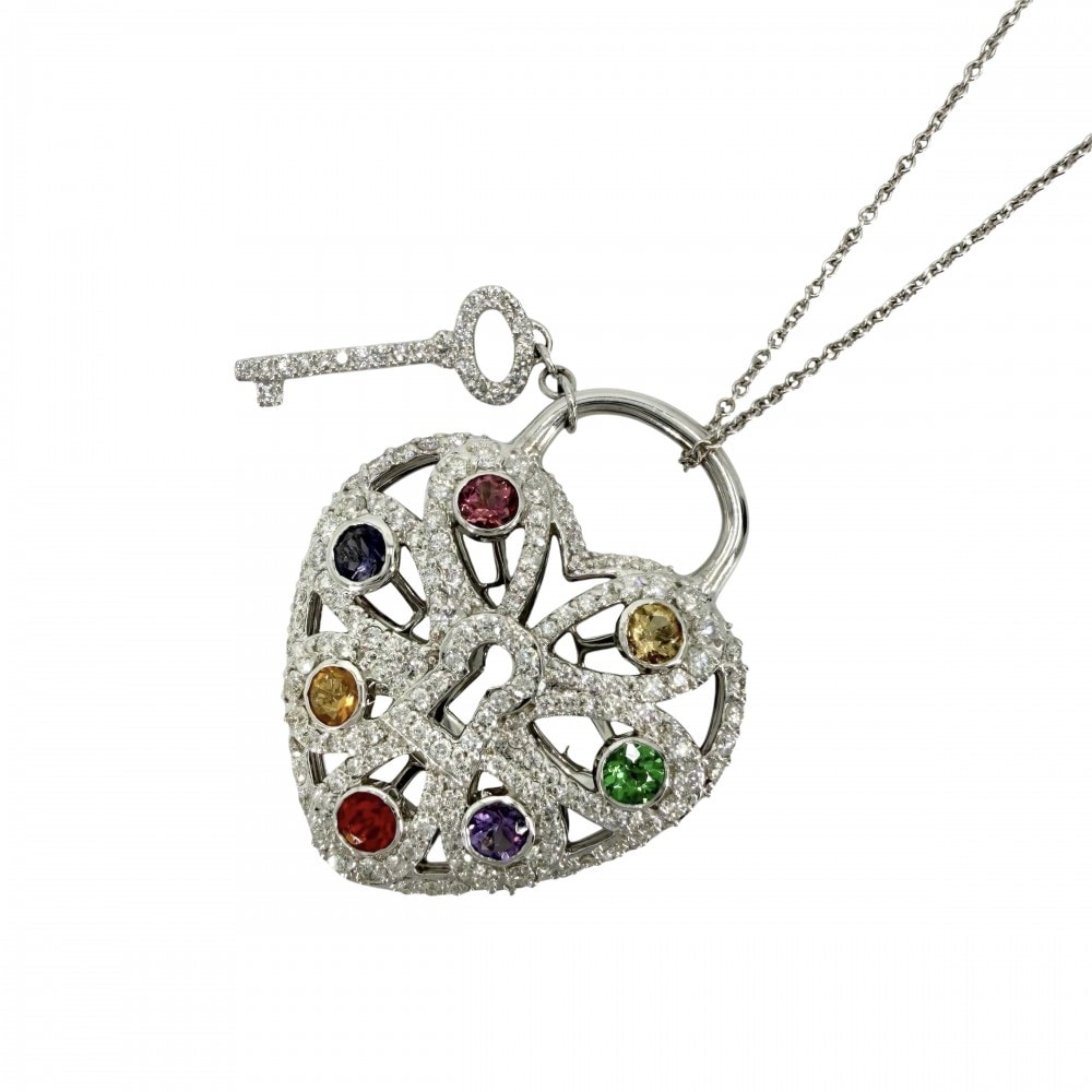 TIFFANY&Co. ティファニー ネックレス フィリグリー パドロックモチーフ ジュエリー ハート 18金WG 750 K18ホワイトゴールド    ダイヤモンド レディース 約11.6g【中古品】