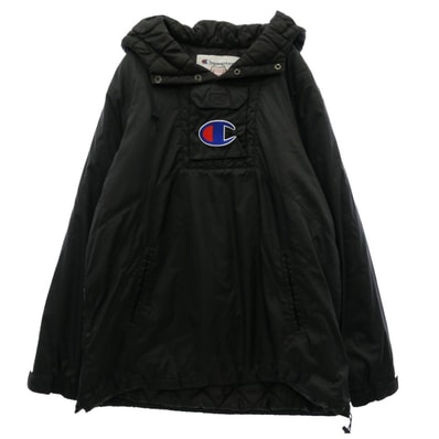 Supreme シュプリーム Champion チャンピオン 18SS × Champion Pullover Parka チャンピオン ビックロゴ 刺繍 プルオーバー パーカー ブラック系 M【中古】