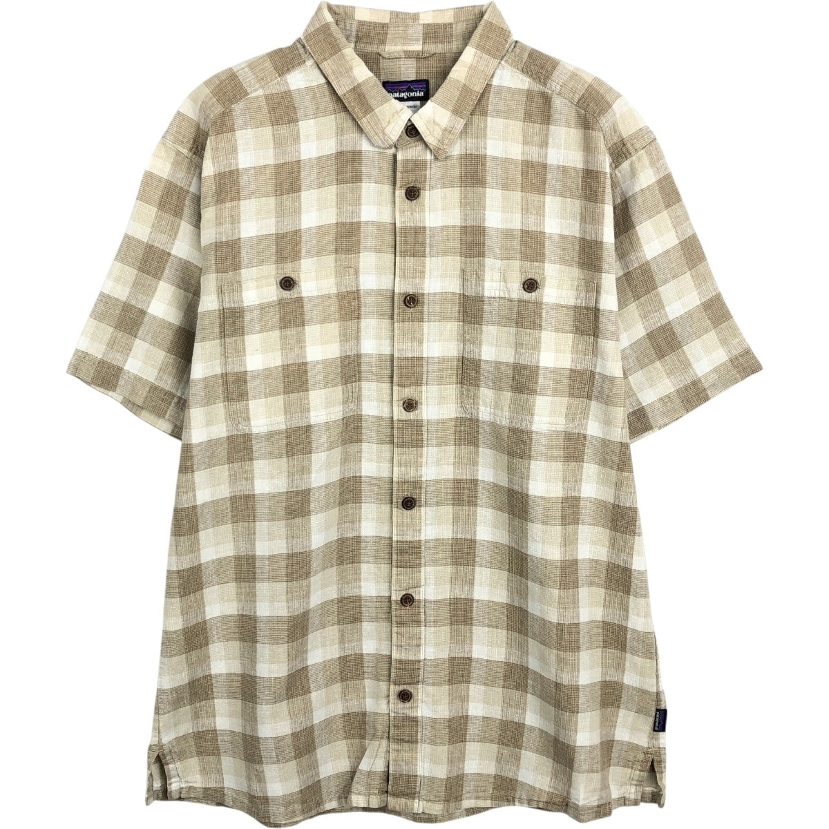 古着 パタゴニア Patagonia マイグレーションヘンプシャツ 53138SP14 チェック柄 半袖 コットン×ヘンプシャツ ボックスシャツ メンズL相当/eaa670041