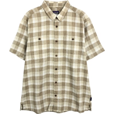 古着 パタゴニア Patagonia マイグレーションヘンプシャツ 53138SP14 チェック柄 半袖 コットン×ヘンプシャツ ボックスシャツ メンズL相当/eaa670041