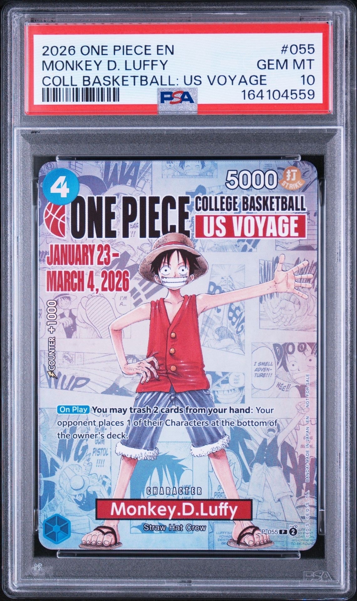 モンキー・D・ルフィ:P (開封済) [P-055]【英語版】(プロモーションカード「ワンピース カレッジ バスケットボール:USボヤージュ」)