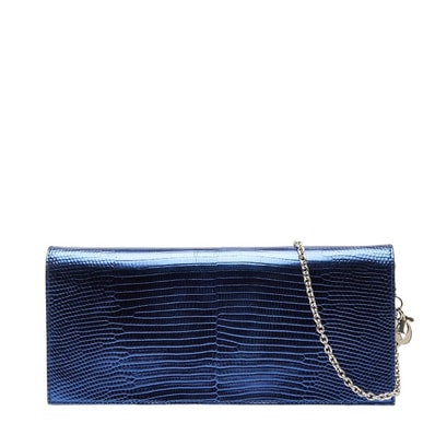 ディオール チェーン ショルダーバッグ メタリック ブルー レザー レディース Dior 【中古】