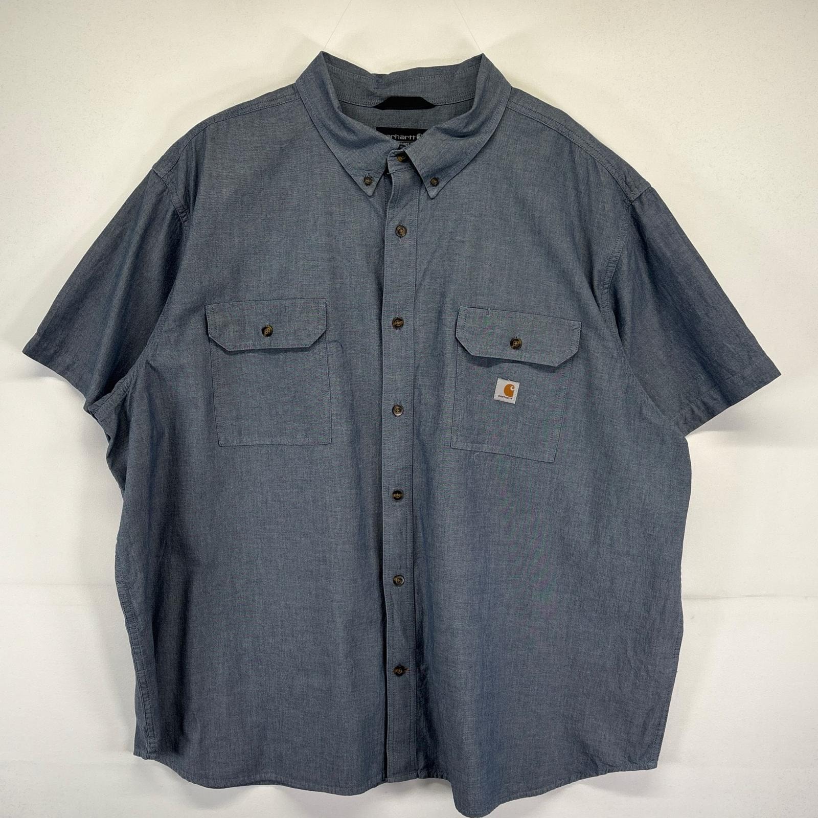 古着 カーハート Carhartt 半袖シャツ 大きいサイズ ワンポイントロゴ 胸ポケット ボタンダウン ワーク 4XL  ネイビー系 メンズ
