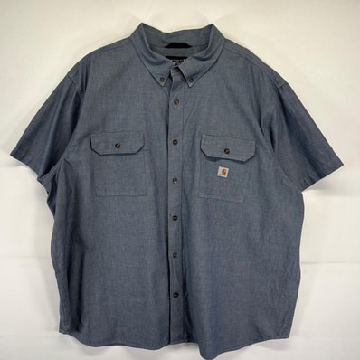 古着 カーハート Carhartt 半袖シャツ 大きいサイズ ワンポイントロゴ 胸ポケット ボタンダウン ワーク 4XL ネイビー系 メンズ