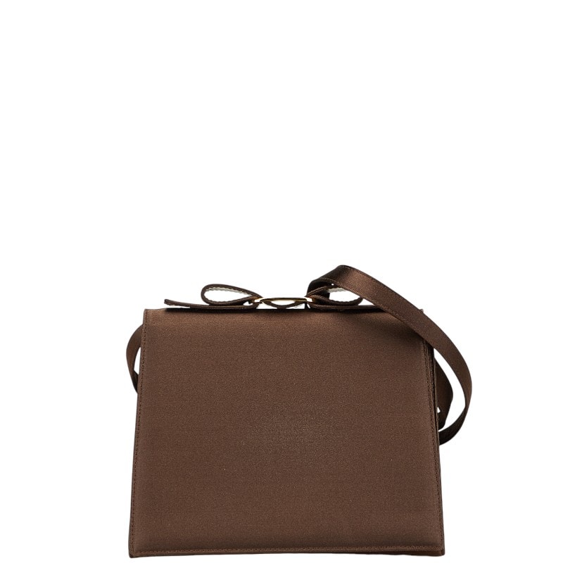 サルヴァトーレフェラガモ ヴァラリボン 斜め掛け ショルダーバッグ L21-5678 ブラウン サテン レディース Salvatore Ferragamo 【中古】