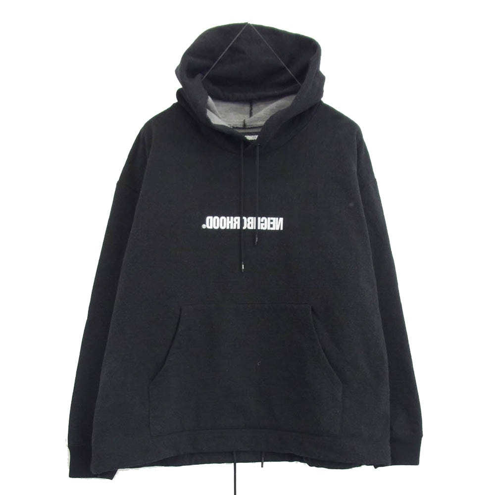 NEIGHBORHOOD ネイバーフッド パーカー 20AW 202FPNH-CSM04 NYCO / NC-HOODED 反転ロゴ プリント クルーネック スウェット ブラック系 L【中古】