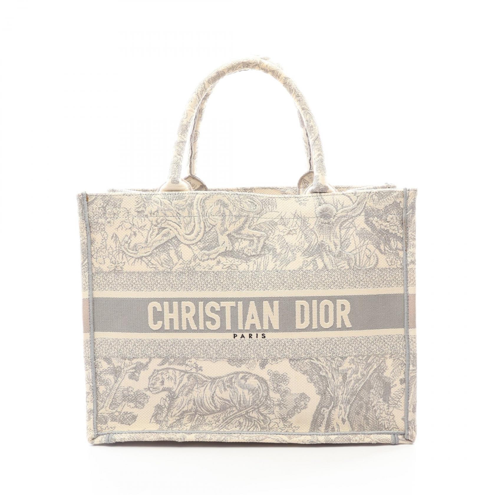 ディオール Dior BOOK TOTE ブックトート ミディアム トワル ドゥ ジュイ トートバッグ バッグ キャンバス レディース グレー系 / アイボリー系 【中古】