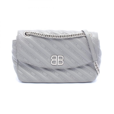 バレンシアガ BALENCIAGA BBラウンド ショルダーバッグ バッグ レザー レディース グレー系 501684 【中古】
