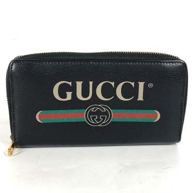 グッチ GUCCI ロゴ 496317 ロングウォレット ラウンドファスナー 長財布 レザー ブラック