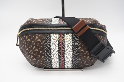 美品 BURBERRY バーバリー モノグラムストライプ ボディバッグ マルチカラー 8021483 ボディバッグ ブラウン ベージュ コーティングキャンバス レザー メンズ