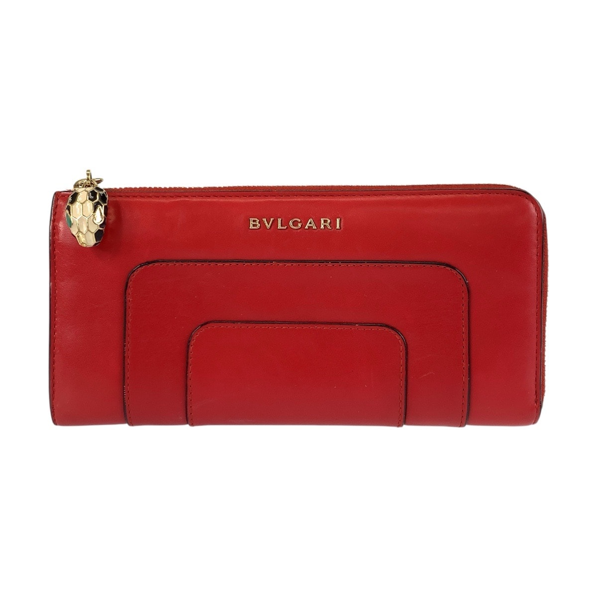 美品 BVLGARI ブルガリ セルペンティ レッド ゴールド金具 レザー 長財布 ロングウォレット 601018 【中古】