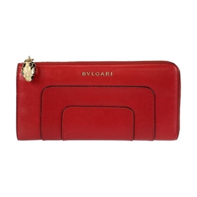 美品 BVLGARI ブルガリ セルペンティ レッド ゴールド金具 レザー 長財布 ロングウォレット 601018 【中古】