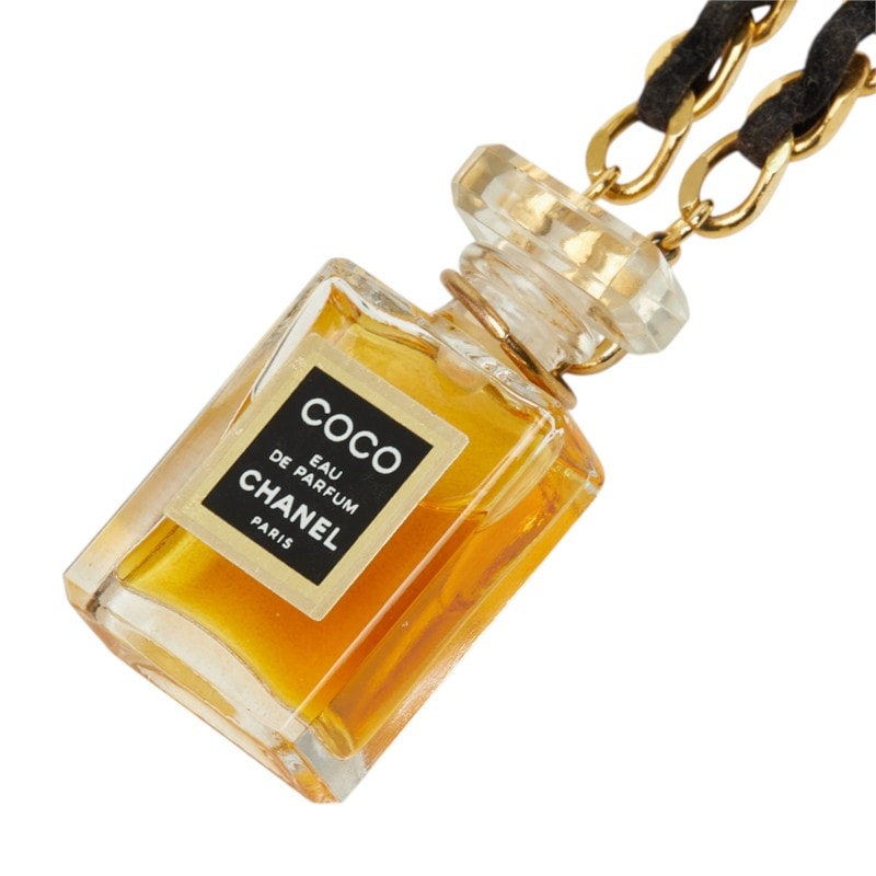 シャネル COCO EAU DE PARFUM ココ オードゥ パルファム 香水 チェーン ネックレス ペンダント ゴールド ブラック メッキ ガラス レディース CHANEL 中古