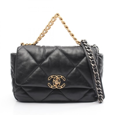 シャネル CHANEL 19 ディズヌフ マトラッセ コンビ金具 2WAY ショルダーバッグ バッグ ラムスキン(羊革) レディース ブラック系 AS1160 【中古】