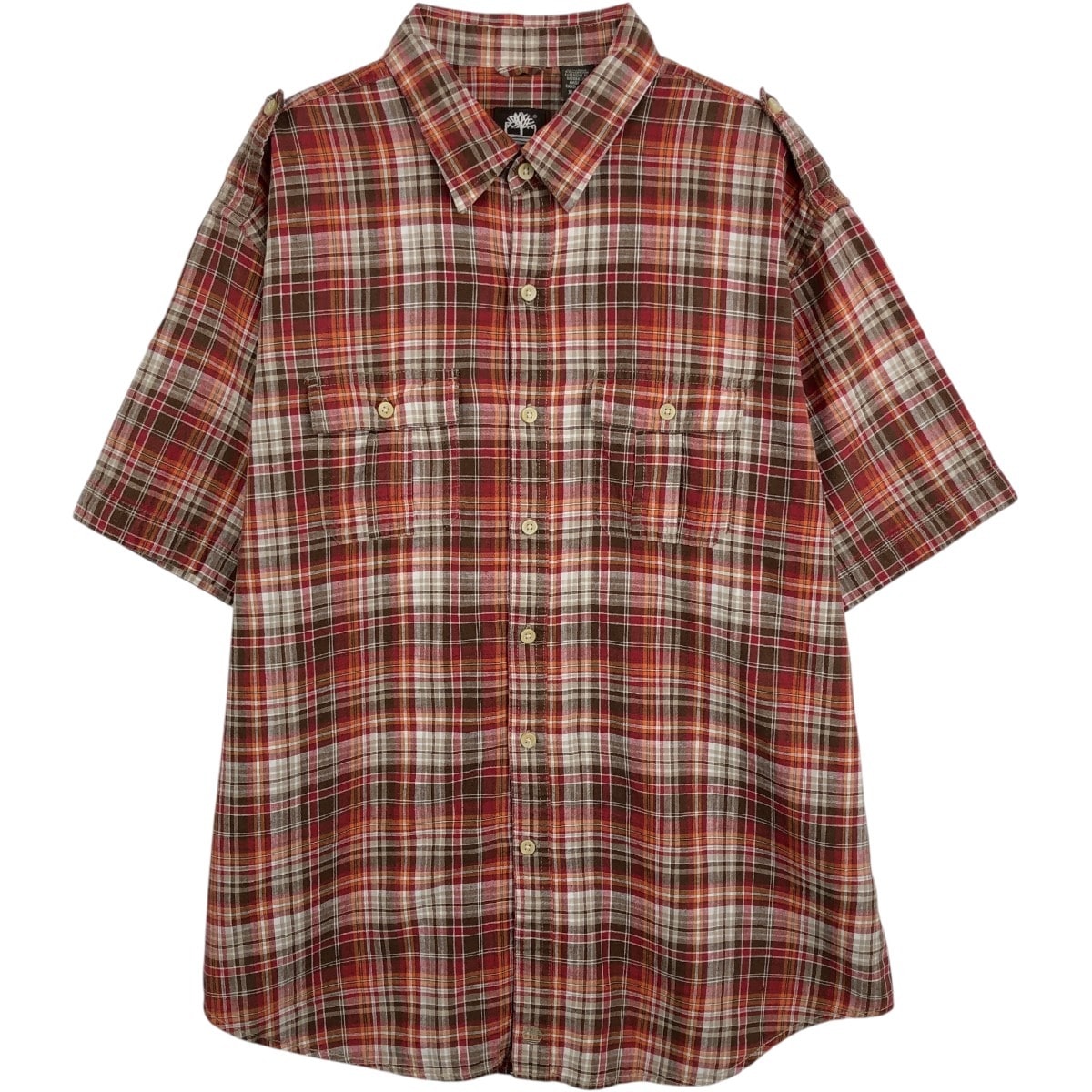古着 ティンバーランド Timberland チェック柄 半袖 コットン×リネンシャツ メンズXL相当/eaa670035