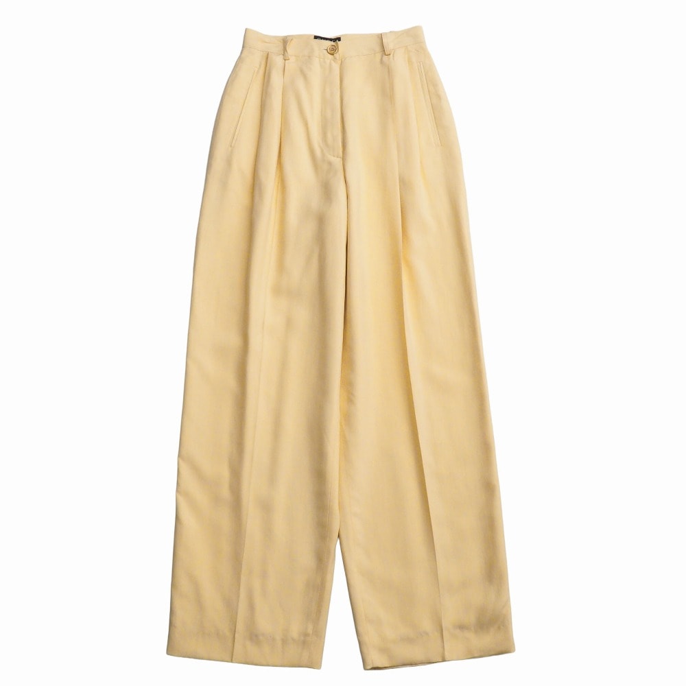 ■美品■GUCCI グッチ ヴィンテージ パンツ サイズ40 総シルク ツータック スラックス センタープレス 金ボタン ブランド古着【中古】20260729/RB0265