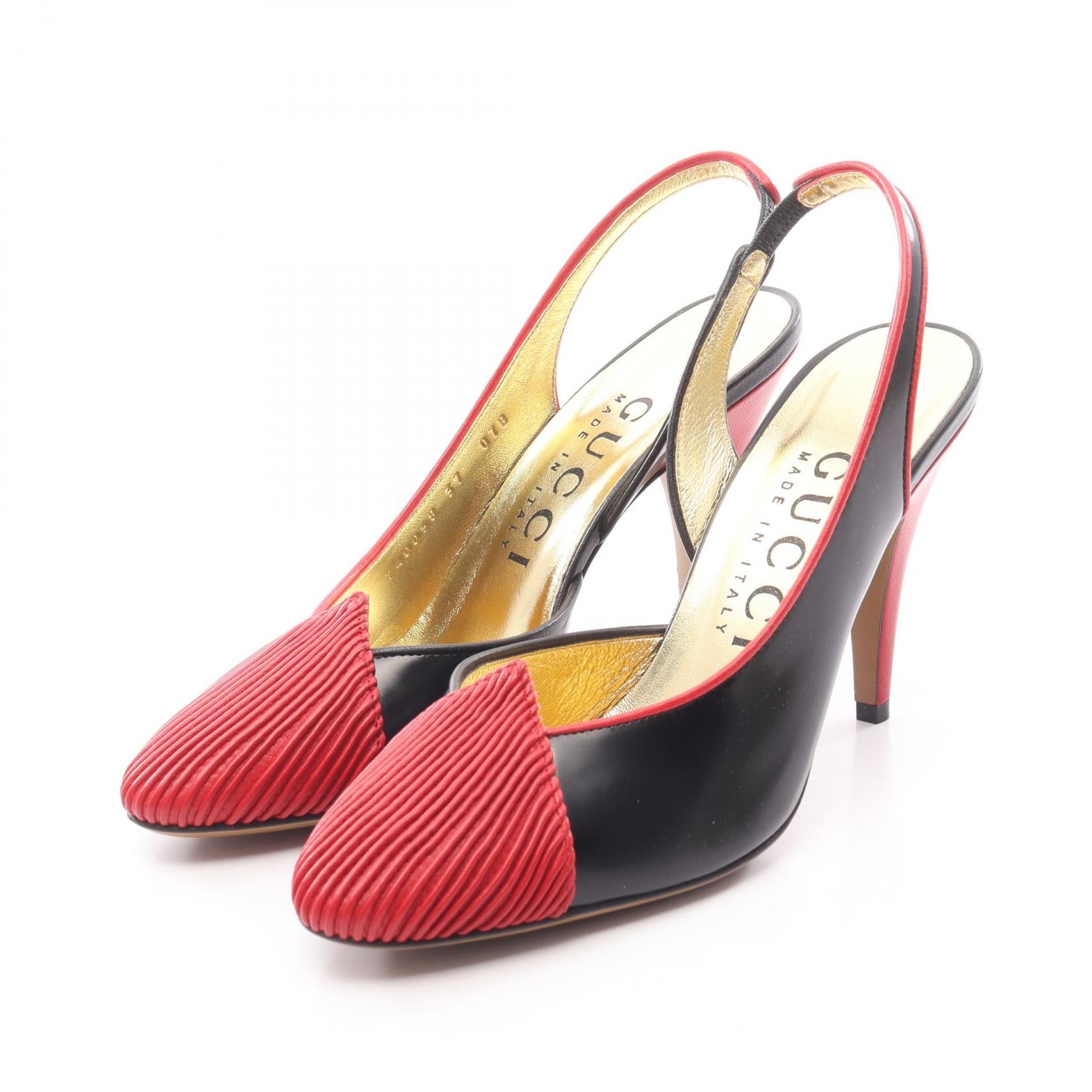 グッチ GUCCI スリングバック パンプス 靴 レザー レディース ブラック系 / レッド系 740058 【中古】