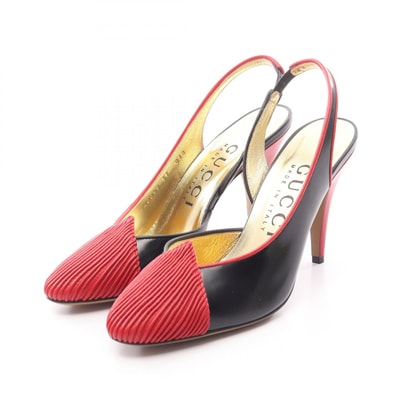 グッチ GUCCI スリングバック パンプス 靴 レザー レディース ブラック系 / レッド系 740058 【中古】