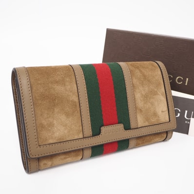 未使用 GUCCI グッチ スエード ウェブ レザー ジップアラウンドウォレット 409440 長財布 ブラウン グリーン レッド スウェード レザー メンズ