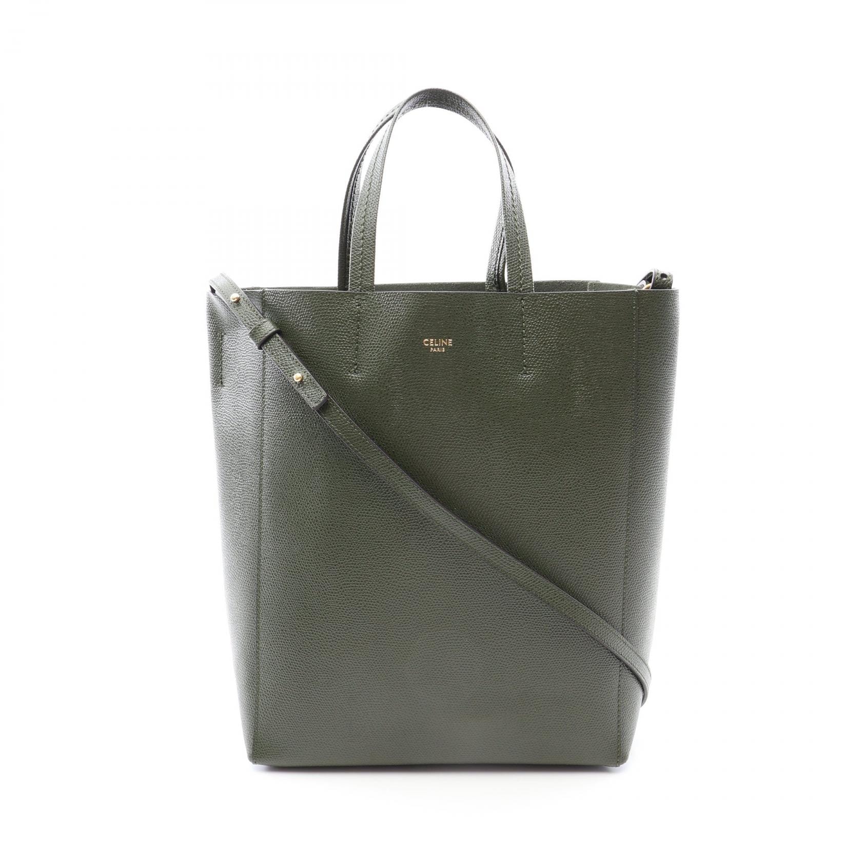 セリーヌ CELINE バーティカル スモール カバ 2WAY トートバッグ バッグ レザー レディース カーキ系 189813 【中古】