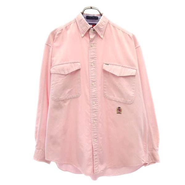 TOMMY HILFIGER トミーヒルフィガー 90s オールド フラッグタグ オックスフォード 長袖 ボタンダウンシャツ M ピンク