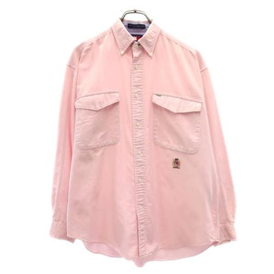 TOMMY HILFIGER トミーヒルフィガー 90s オールド フラッグタグ オックスフォード 長袖 ボタンダウンシャツ M ピンク