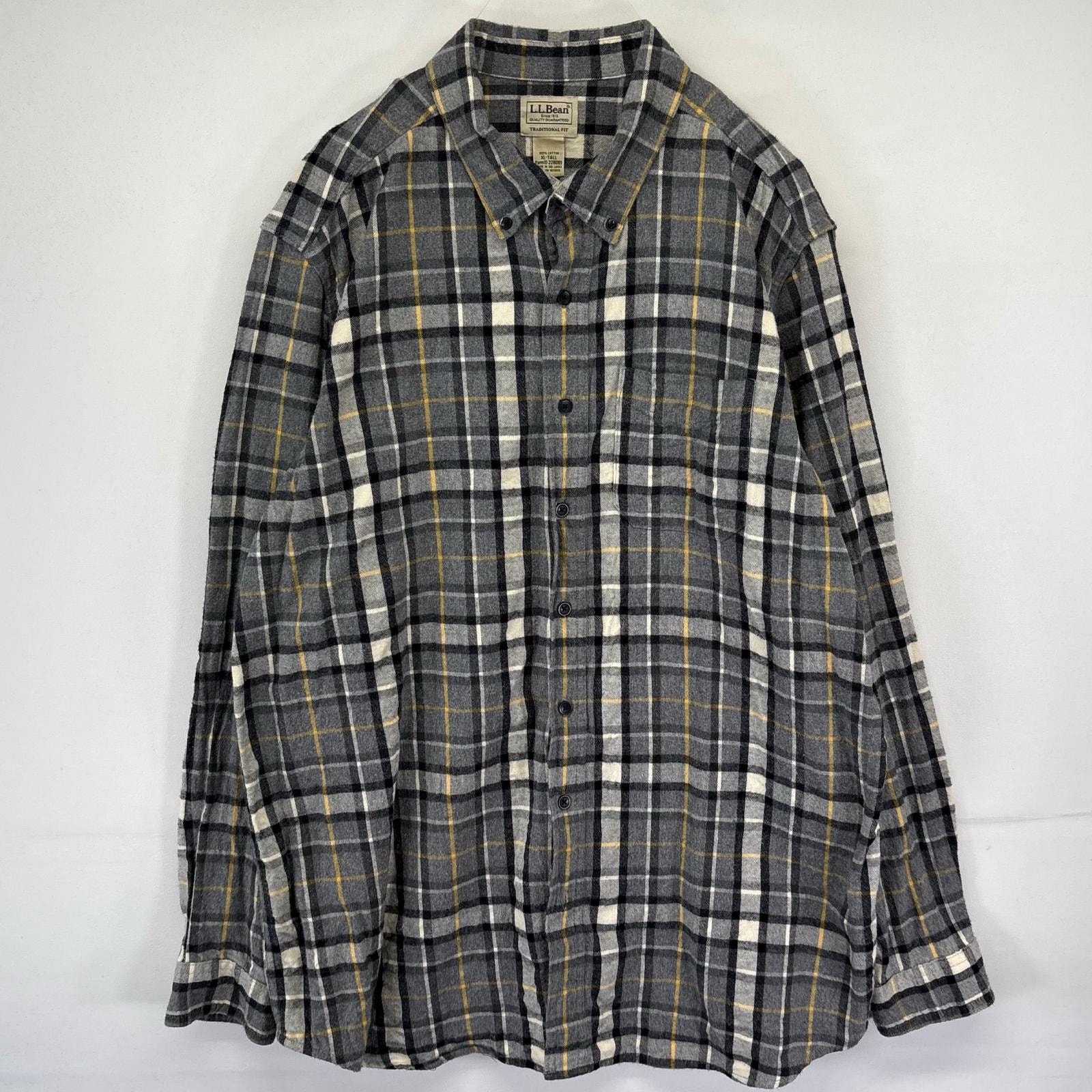 古着 エルエルビーン L.L.Bean 長袖シャツ ボタンダウン チェック柄 大きいサイズ 胸ポケット アウトドア XL  グレー系 メンズ