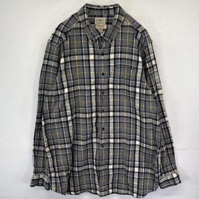 古着 エルエルビーン L.L.Bean 長袖シャツ ボタンダウン チェック柄 大きいサイズ 胸ポケット アウトドア XL グレー系 メンズ