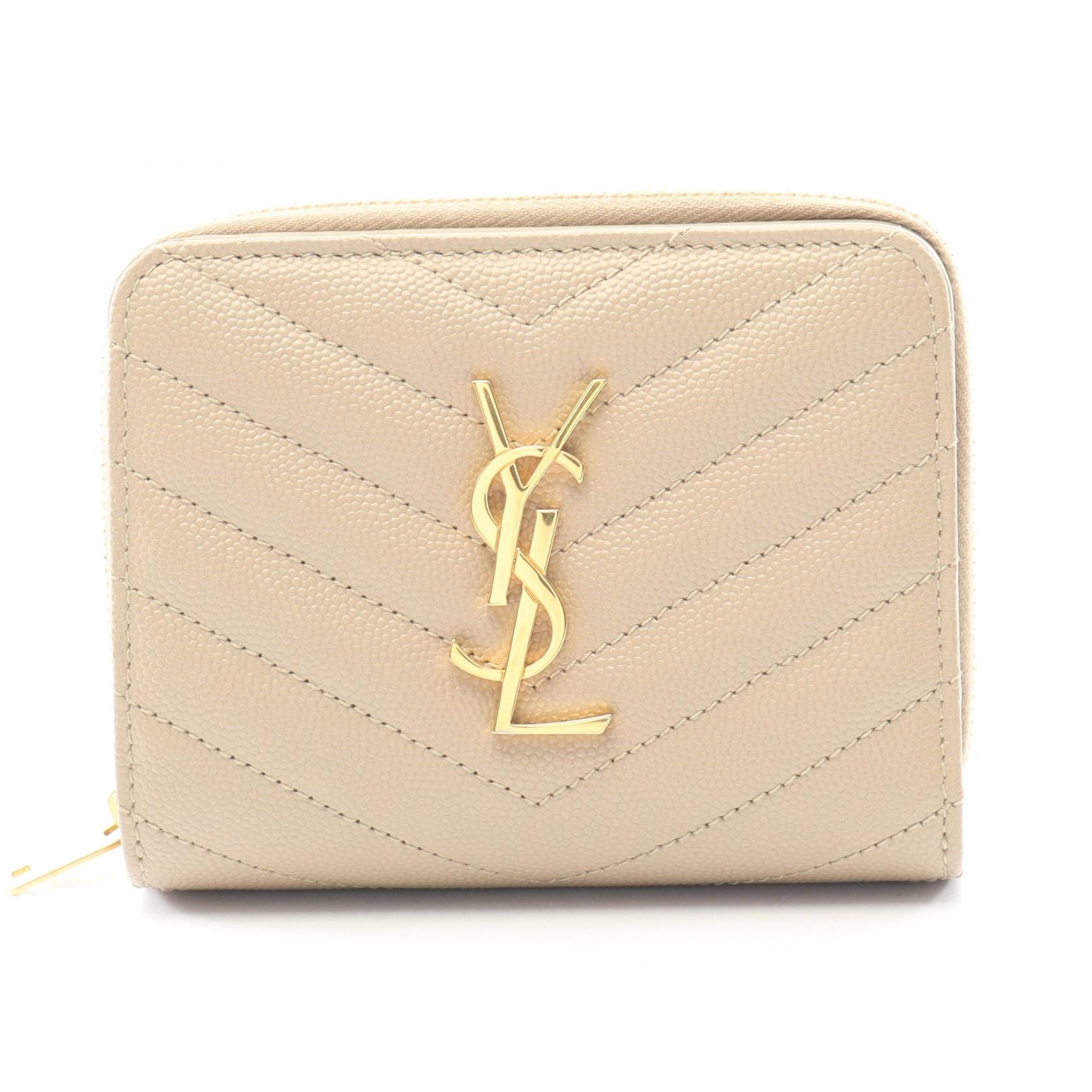 サンローランパリ SAINT LAURENT PARIS モノグラム 二つ折り財布 財布 レザー レディース ベージュ系 668288BOW012721 【中古】
