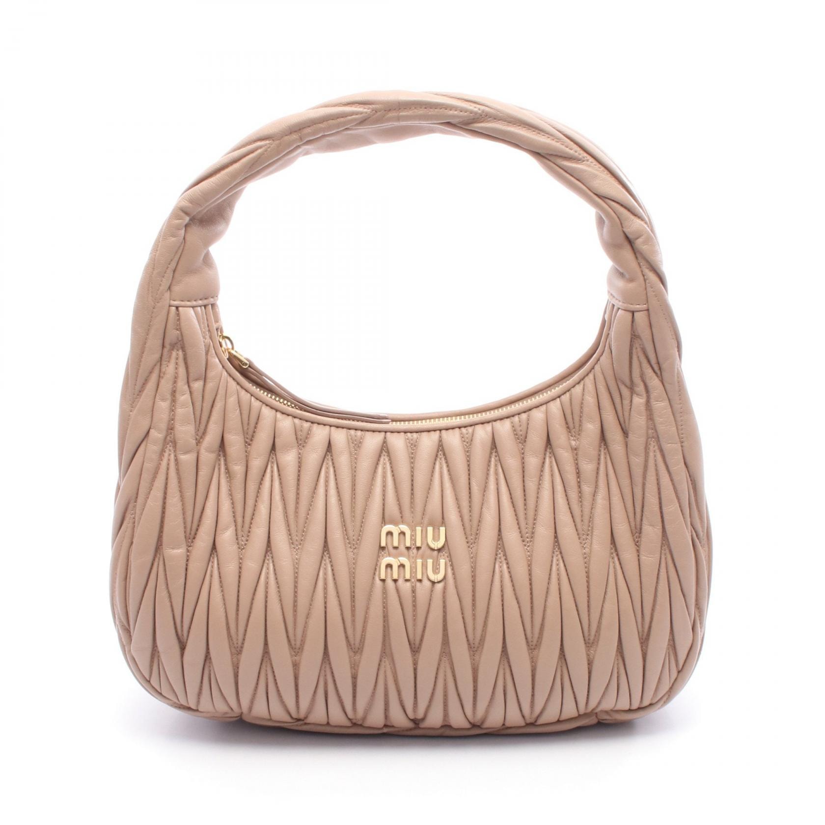 ミュウ ミュウ Miu Miu ミュウワンダー マテラッセ ホーボーバッグ ハンドバッグ バッグ レザー レディース ピンク系 5BC108 【中古】