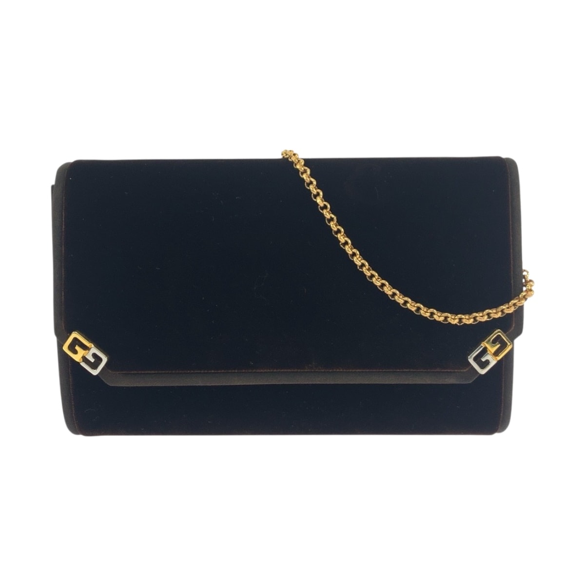 美品 GUCCI グッチ ヴィンテージ オールドグッチ ダブルG ブラウン ゴールド金具 ベロア ショルダーバッグ ポシェット 504654 【中古】