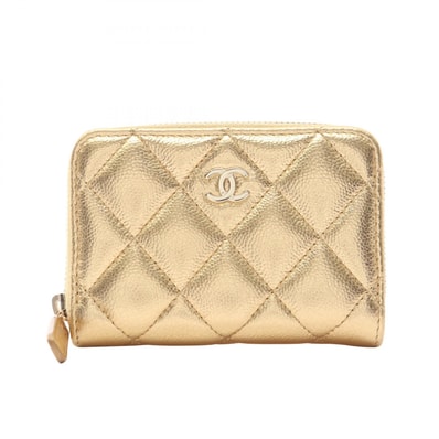 シャネル CHANEL クラシック ジップ コインパース マトラッセ コインケース 財布 キャビアスキン(グレインドカーフ) レディース ゴールド系 【中古】