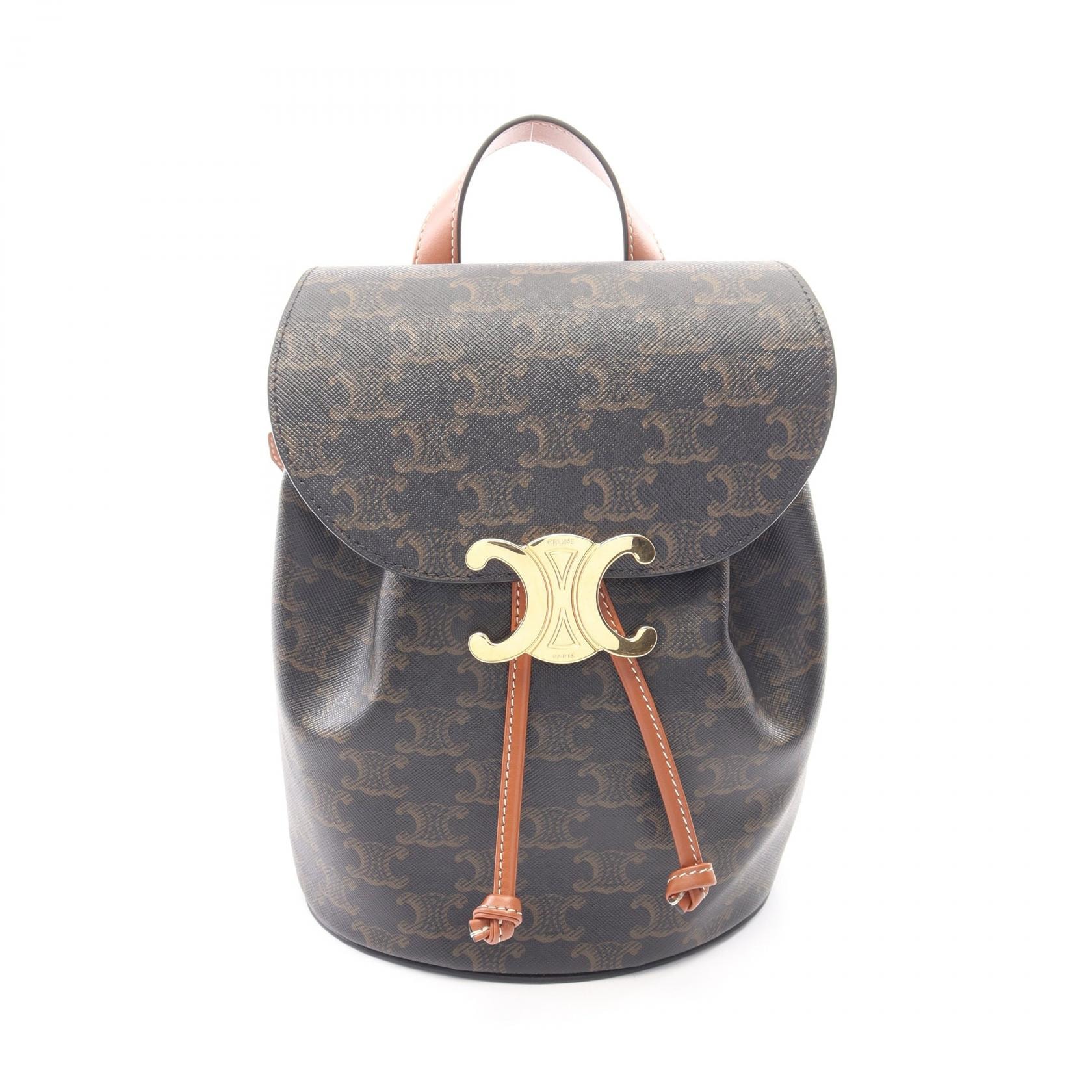 セリーヌ CELINE ボニー トリオンフ リュックサック バックパック バッグ PVCコーティングキャンバス レザー レディース ブラック系 / ブラウン系 118702CAS 【中古】