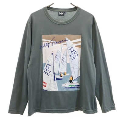 HELLY HANSEN ヘリーハンセン ヨット プリント 長袖 Tシャツ WM チャコールグレー ロンT アウトドア